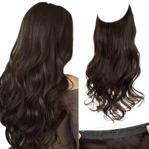 lot 2317 image: SARLA Dark Brown Invisible Wire Hair Extensions with 3 Clips Long Synthetic Wavy Curly Hairpiece Adjustable Transparent Headband for Women 18 Inch - Retail $10