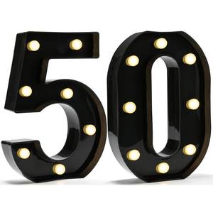 lot 2322 image: Pooqla Decorative Led Light Up Number Letters, Black Plastic Marquee Number Lights Sign for 50th Birthday Party Wedding Decor Battery Operated Black Decoration 50 - Retail $16