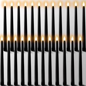 lot 2323 image: 24Pcs Halloween Black Flameless Taper Candles - Battery Operated 2 AAA Long Decor for Table Decorations (No Remote) - Retail $24
