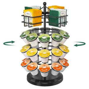 lot 2339 image: EsLuker.ly K Cup Holder Coffee Pod Organizer Carousel for Countertop, Rotatable Metal 4-Tier Storage Rack Stand for 30 K Cups and Tea Bags, Convenience Meets Elegance - Retail $28