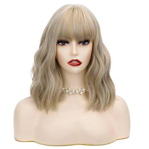 lot 2340 image: TSNOMORE Mix Blonde Wig with Bangs 14inch Wig for Women Halloween Costume Praty Cosplay Wig with Red heart-shaped sunglasses (Color-5) - Retail $20