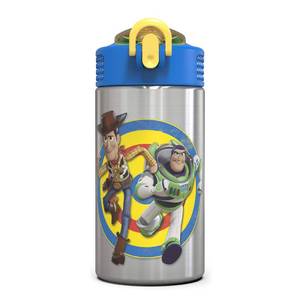 lot 2347 image: Zak Designs Toy Story 4 Buzz and Woody 15.5 ounce Water Bottle, One Hand Operation Action Lid and Built-in Carrying Loop, with Straw is Perfect for Kids - Retail $16