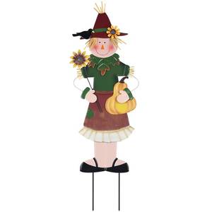 lot 4009 image: YEAHOME Outdoor Fall Decor, Metal Girl Scarecrow Garden Stakes with Sunflowers and Pumpkin for Fall Decorations, Scarecrow Yard Signs for Outside Garden Lawn Porch Thanksgiving Decorations Outdoor - Retail $25