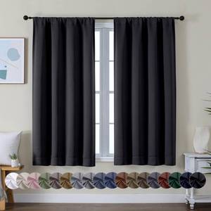 lot 4029 image: Simplebrand Ava Halloween Black Short Blackout Curtains for Bedroom 45 Inches Long 2 Panels Set, Solid Thermal Insulated, Energy Saving Window Treatment Curtains Blackout Drapes, W40 x L45 Inch, Black - Retail $14