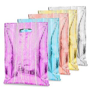 lot 4041 image: HAPMARS 50 Pcs Birthday Party Favor Bags, Stripe Goodie Candy Bags with Handles for Kids Baby Girls and Boys, Party Treat Plastic Loot Gift Bag Bulk for Baby Showers Weeding - Retail $9