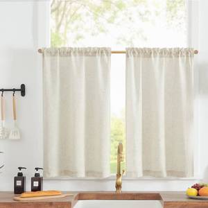 lot 4043 image: jinchan Linen Textured Tier Curtains 36 Inch for Kitchen Windows Farmhouse Cafe Curtains Small Drapes Rustic Light Filtering Half Window for Living Room Laundry Rod Pocket 2 Panels Natural Crude - Retail $25