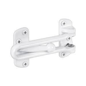 lot 4056 image: Prime-Line U 9902 Swing Bar Lock for Hinged Swing-In Doors � Secondary Security Lock for Door and Home Security, 3-78 in. Bar Length, Diecast Zinc Construction, White Finish (Single Pack) - Retail $7