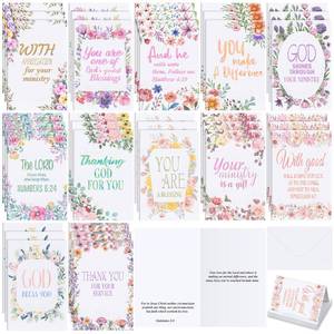 lot 4071 image: Gersoniel 36 Sets Pastor Appreciation Cards with Envelopes Christian Ministry Religious Thank You Greeting Cards with Scripture for Minister Pastor Church Staff Volunteers Ministry Gift(Floral) - Retail $12