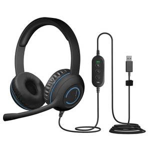 lot 4074 image: Cyber Acoustics Stereo USB Headset (AC-5008A), in-line Controls for Volume and Mic Mute, Adjustable Mic Boom for PC and Mac, Perfect for Classroom or Home - Retail $20