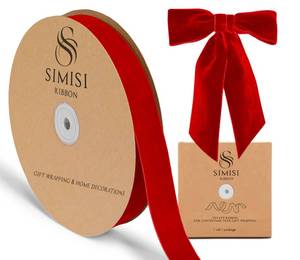 lot 4080 image: Red Velvet Ribbon 1 25 Yards for Christmas Tree, Gift Wrapping, Flower Bouquet, Wreath Decorations, Bow Making - Retail $20