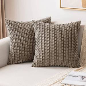 lot 4088 image: MIULEE Pack of 2 Decorative Throw Pillow Covers 18x18 Inch Soft Boho Striped Textured Corduroy Pillow Covers Modern Farmhouse Home Decor for Couch Bed Sofa Living Room Neutral Brown - Retail $14