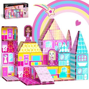 lot 4091 image: GobiDex Princess Magnetic Doll House Building Toys for Girls 3, Pink Magnet Tiles for Kids Ages 4-8 STEM Sensory Toys for Toddlers Birthday Gifts for Girls 3 Year Old - Retail $26