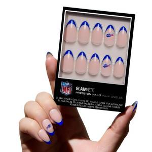 lot 4094 image: Glamnetic x Fanatics Press On Nails - Buffalo Bills  Short Almond Fake Nails, NFL Bills Blue French Tips, Football Nails, Salon-Quality  15 Sizes - 30 Nail Kit with Glue - Retail $22