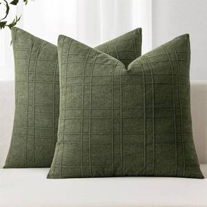lot 18102 image: MIULEE Decorative Linen Check Throw Pillow Covers Neutral Farmhouse Vintage Christmas Pillow Covers 20x20 Set of 2 Boho Modern Home Decor for Sofa Couch Bedroom Cushion Dark Olive Green - Retail $19