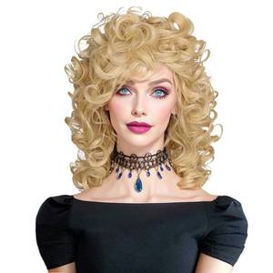 lot 18103 image: ColorGround Medium Long Curly Blonde 80S Rocker Wig for Women - Retail $24