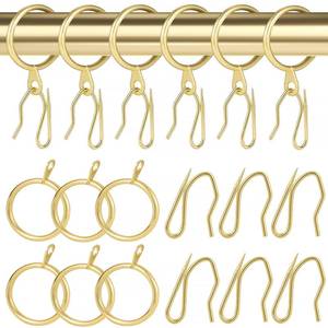lot 18110 image: 32 pcs Metal Drapery Curtain Rings Curtain Hanging Rings and 32 pcs Metal Curtain Drapery Pin Hooks for Window Door Shower Curtain, 30 mm1.18 inch Internal Diameter (Gold)� - Retail $13
