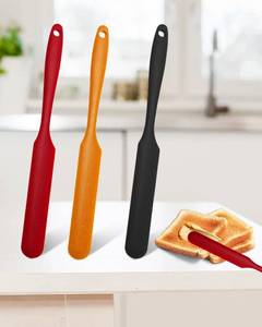 lot 18123 image: 3PCS Silicone Jar Spatula Set with Heat Resistant Long Handle, Non-Stick Jam Spreader for Baking and Cooking, Dishwasher Safe, Multi-Function Cake Cream Butter Spatulas (Black  Red  Orange)