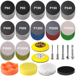 lot 19283 image: 131 Pieces 3 Inch Sanding Discs, GOH DODD Headlight Restoration Kit Hook and Loop Sanding Pads 60 to 10000 Grit Wet Dry Sandpaper with 18 14� Shank, Backer, Polishing Pads and Interface Pad - Retail $19