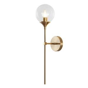 lot 19288 image: KCO Lighting Vanity Clear Bubble Glass Wall Lights Modern Globe Round Sconces Wall Lighting Brushed Brass Long Wall Sconce Mid Century Bar Bathroom Wall Lamp (Clear) - Retail $54