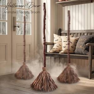 lot 19290 image: Halloween Decorations - 47 H Animated Floating Broom with Remote Control and Sound Needed to Activate - Magic Witch Broom for IndoorHome Decoration - Halloween Decor Props for Bedroom Living Room - Retail $25