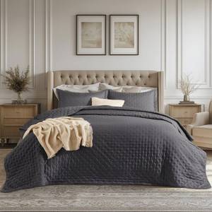 lot 19293 image: Bedsure King Quilt - Ultra Soft Quilt Bedding for Modern and Scandinavian Bedrooms, Lightweight All-Season King Size Comforter, Charcoal Bedspread Coverlet 106x96 Inch - Retail $50