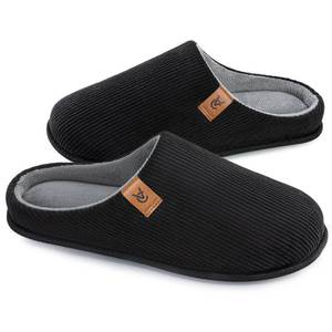 lot 19300 image: VeraCosy Mens Corduroy Slip-on Slippers Cozy Non-Slip Memory Foam Indoor House Shoes with Coral Fleece Lining Dark Black,13-14 US - Retail $20