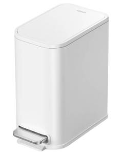 lot 19304 image: Cesun Small Bathroom Trash Can with Lid Soft Close, Step Pedal, 5 Liter  1.3 Gallon Stainless Steel Garbage Can with Removable Inner Bucket, Waste Basket for Bathroom, Bedroom (White) - Retail $25