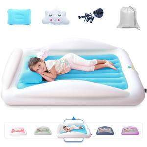 lot 19306 image: Sleepah Inflatable Toddler Travel Bed Portable Kids Air Mattress Set w Safety Bed Rail Guards for Kids and Toddlers � Set Includes Pump, Carry Case, Pillow and More - Perfect Transitional Cot Aqua - Retail $60