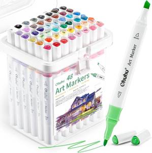 lot 19323 image: Ohuhu Markers, 48-color Art Marker Set for Architectural Design - Landscape Double Tipped Alcohol Markers - Chisel and Fine Alcohol-based Drawing Marker for Artists Students Art Class Adults Coloring - Retail $22
