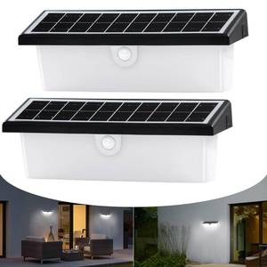 lot 19324 image: EMANER Solar Flood Light Motion Sensor, 2500LM Bright 3 Lighting Modes Solar Wall Light Cordless, Dusk to Dawn Modern Wall Sconce Solar Step Light Outdoor for Patio Backyard Driveway (2-Pack) - Retail $35