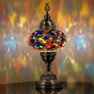 lot 19333 image: DEMMEX Battery-Operated Turkish Moroccan Mosaic Table Lamp � 12�H, 5�W, Portable Stained Glass Lantern for Indoor and Outdoor, Cordless Handmade Decorative Light for Bedroom, Patio, Camping, Multicolor - Retail $39