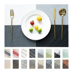 lot 19342 image: SUMYMERY Placemats Set of 6 VinylPlastic Woven Place Mats for Kitchen Table IndoorOutdoor Washable Placemat Wipeable Dining Table Mats (Grey Grid,6) - Retail $16