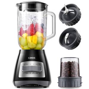 lot 19343 image: GDOR Blenders for Smoothies, 52 Oz Glass Jar Smoothie Blender, Countertop Blender and Grinder Combo, 9 Functions with 5 speeds for Shakes, Puree, Crush Ice, and Chop, Max 700W - Retail $33