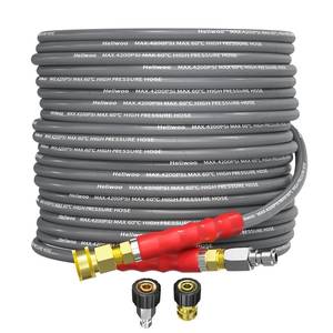 lot 19345 image: Heliwoo Pressure Washer Hose 50ft, 4200PSI Wire Braid Power Washer Extension Hose 14 Inch High Tensile, Flexible Kink Resistant Heavy Duty Replacement Hose with 38 Quick Connect - Retail $60