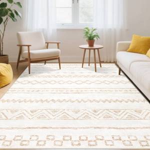 lot 19351 image: 6x9 Area Rugs for Living Room Washable Large Rug Modern Geometric Rugs Soft Non-Slip Indoor Floor Carpet Moroccan Farmhouse Rug for Bedroom Dining Room Nursery Offices (Beige, 6x9) - Retail $40