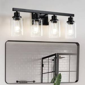lot 19352 image: DIKAIDA Bathroom Vanity Light, 4-Light Modern Matte Black Wall Sconce Lighting with Clear Glass Shade, Black Wall Lights,Bath Vintage Wall Mounted Lamps for Mirror Bedroom,Living Room - Retail $60