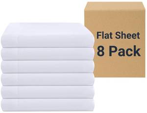 lot 19379 image: ZPECC White Bulk Flat Sheets Only Twin Size 8 Pack, Easy Sort Top Bed Sheet by Color-Coded Hem Threads, Soft Durable Brushed Microfiber Fabric Hotel Airbandbs Essentials for Hosts, 66x96in - Retail $34
