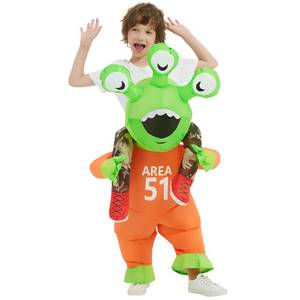 lot 19383 image: COMIN Halloween Inflatable Alien Costume Kids Cosplay Costumes Funny Ride on Blow Up Costumes Alien Suit for Teens (4-6 Yrs) - Retail $31