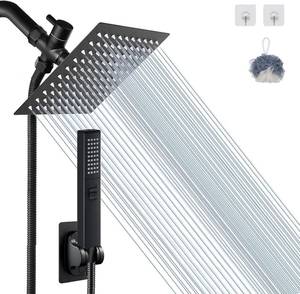 lot 19388 image: 8 Matte Black Shower Head with hose, 2 in 1 Setting High Pressure Shower Heads, Anti-leak Rainfall Shower Head with Holder, Dual Rain Shower Head with Handheld Spray, Bellearlly - Retail $49