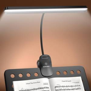 lot 19391 image: Glocusent 81 LED Music Stand Light, Super Bright and Eye Caring, 3 Color and 5 Brightness Piano Lamp with Shield, Rechargeable Long Lasting to 150-Hr, Perfect Piano Light for Grand Piano, Keyboard, Guitar - Retail $34