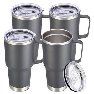 lot 19393 image: Cool Yoleb 30 oz Tumbler with Handle and Lid, Stainless Steel Tumblers Bulk Double Wall Vacuum Insulated Travel Mug Leak Proof Cup Keep Drinks Cold and Hot Grey, 4 Pack - Retail $43