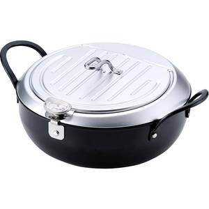 lot 19397 image: Wahei Freiz TM-9090 Tsubamesanjo Iimonokoji Iron Tempura Pot with Lid, 9.4 inches (24 cm), Thermometer, Induction Compatible, Gas Fryer, Hot Pot, Tempura, Oil Cutter, Made in Japan - Retail $55