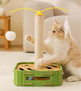 lot 19406 image: HSUERKFU Interactive Cat Puzzle Toy - 3-in-1 Activity Center with Feather Teaser Track, Scratching Post and Spinning Balls for Indoor Cats and Kittens, Encourages Active Play and Natural Hunting Instincts - Retail $19