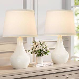 lot 19407 image: Seealle Modern Ceramic Table Lamps for Night Stands - Bedside Lamps Set of 2 for Nightstand, 19.4 White Bedroom Lamp for Living Room Cute Desk End Table Office Guest Room Dresser Rocker Switch&nbsp