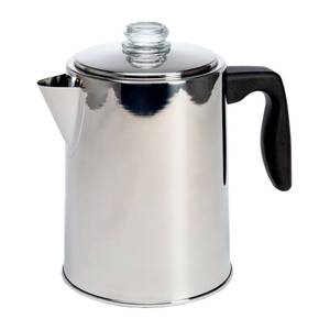 lot 19409 image: Primula Stovetop Coffee Percolator, Premium Stainless Steel Coffee Maker with Reusable Filter Basket, Non-Drip Spout, Glass Knob Brew Indicator and Heat Resistant Handle, Dishwasher Safe, 8 Cup - Retail $33