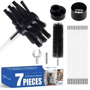 lot 19416 image: Bluesea 7 Pieces 12 Feet Dryer Vent Cleaner Kit, Reinforced Nylon Dryer Vent Cleaning Kit, Durable Dryer Vent Brush Vacuum Attachment with Flexible Lint Trap Brush, Vacuum and Dryer Adapters - Retail $19