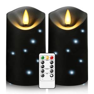 lot 19423 image: kakoya Outdoor Waterproof Flickering Flameless Candles with Embedded Star String,2Pcs LED Pillar Candles Battery Operated with Remote and Timers for Courtyard,Porch,Camping,Holiday Decoration(Black) - Retail $18