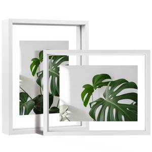 lot 19425 image: Egofine 8.5x11 Floating Frames Set of 2, Double Plexiglass Picture Frame, Made of Solid Wood Display Any Size Photo up to 8.5x11, Wall Mount or Tabletop Standing, White - Retail $27