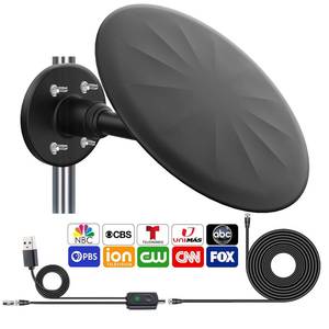 lot 19431 image: Outdoor TV Antenna for Smart TV, 720° Long Range Omni Directional Reception Digital HD Antenna Signal, with Super Signal Booster, 35ft HDTV Cable, for AtticCampingRVBoat, 2025 Latest (BLACK-02) - Retail $120