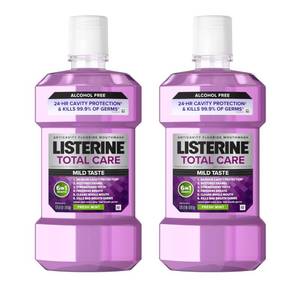 lot 19432 image: Listerine Total Care Alcohol-Free Anticavity Mouthwash, 6 Benefit Fluoride Mouthwash for Bad Breath and Enamel Strength, Fresh Mint Flavor, Twin Convenience Pack, 2 x 1 L - Retail $14